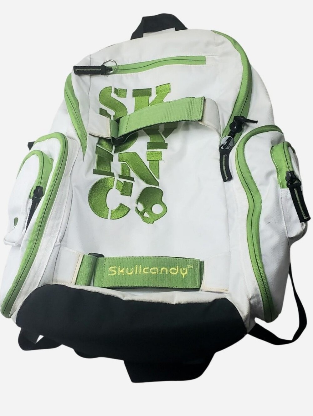 Skullcandy Backpack Mens  Large White And Green Embroidered Multi Pockets Y2k